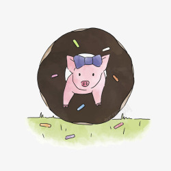 甜甜圈小猪卡通手绘甜甜圈的小猪矢量图高清图片