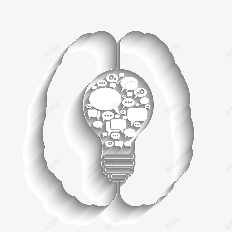 黑白创意灯泡大脑装饰png免抠素材_新图网 https://ixintu.com 创意 大脑 灯泡 装饰矢量图 黑白