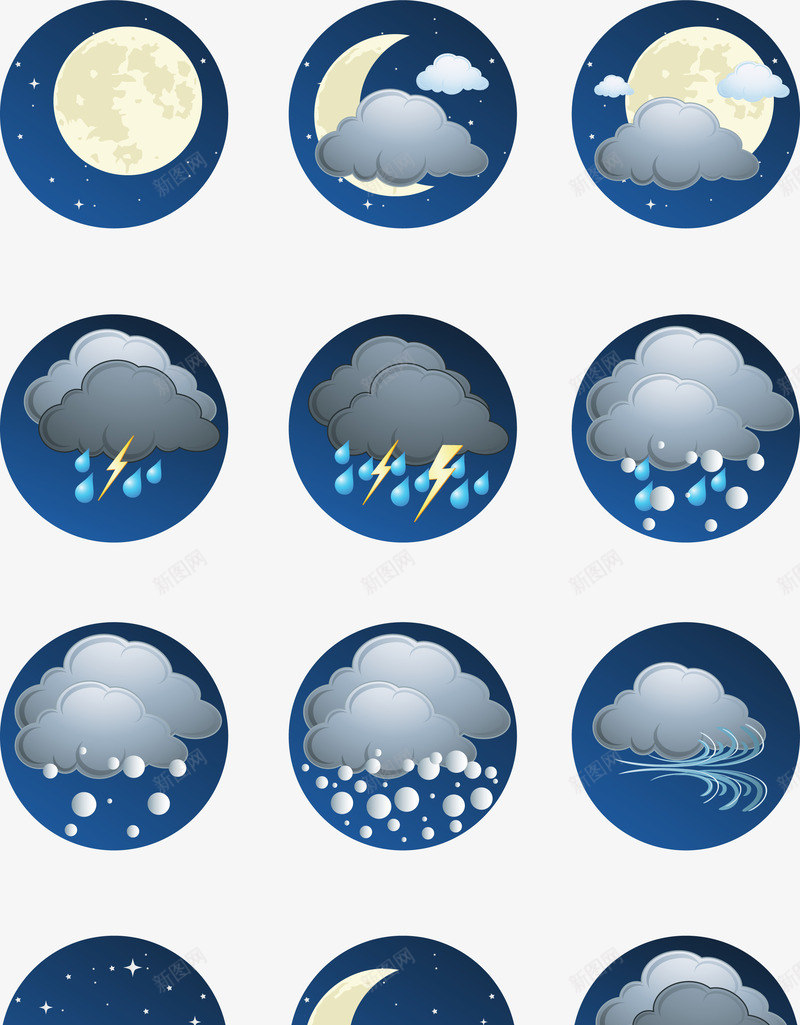 手绘天气预报图标矢量图ai_新图网 https://ixintu.com 卡通天气 卡通天气图标 天气 天气图标 天气预报 手绘天气 矢量图