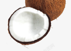 白色椰肉剖开的椰子高清图片
