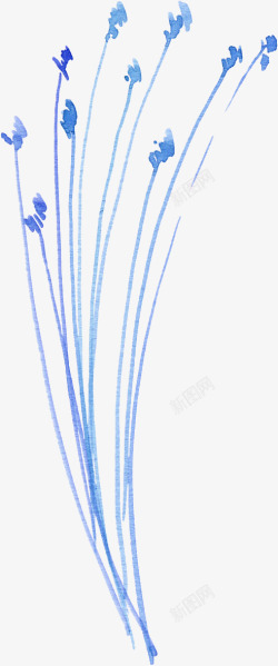 蓝色系手绘水彩花朵素材