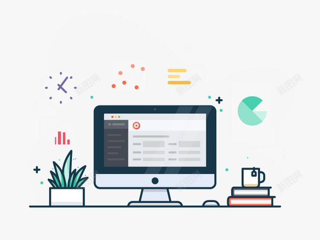 办工桌png免抠素材_新图网 https://ixintu.com 办公 办公桌 扁平 电脑