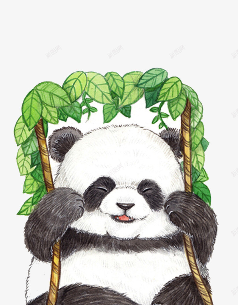 手绘熊猫png免抠素材_新图网 https://ixintu.com 免费素材 国宝 熊猫 荡秋千