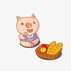 卡通小猪野餐面包苹果素材