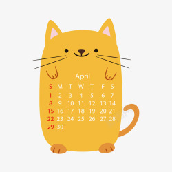 四月日历黄色2018年四月猫咪动物日历高清图片