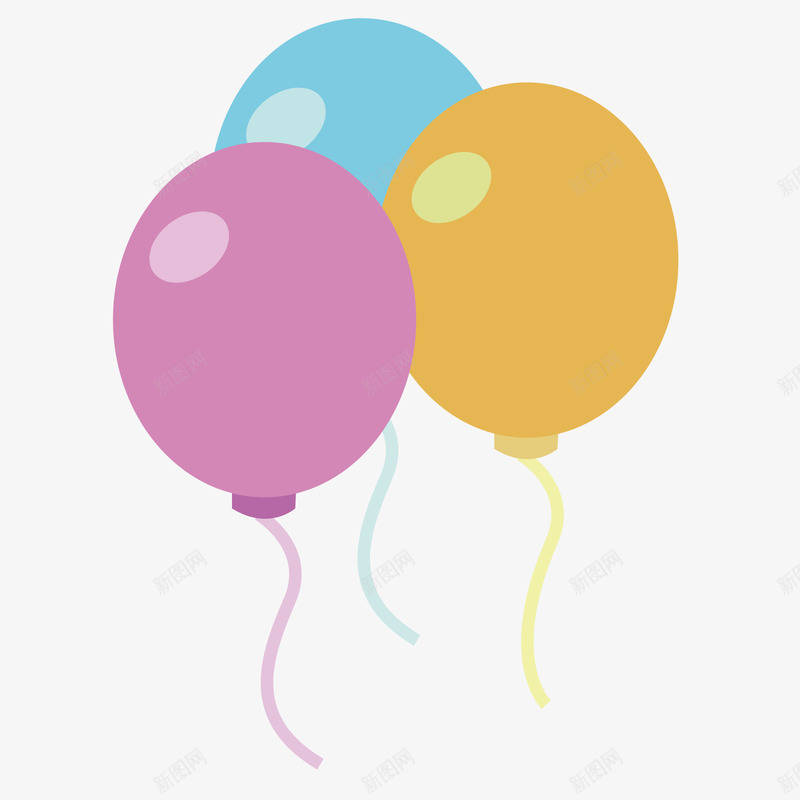 彩色扁平化气球元素矢量图图标eps_新图网 https://ixintu.com 光泽 卡通图标 彩色 扁平化 气球 绳子 高光 矢量图