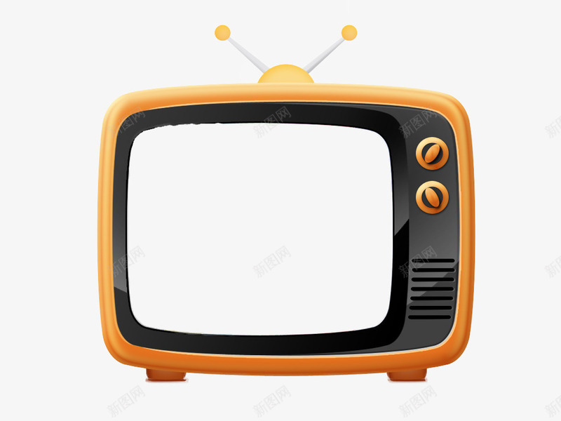 橘色电视png免抠素材_新图网 https://ixintu.com 图案设计 小电视机 电视机 老式电视机