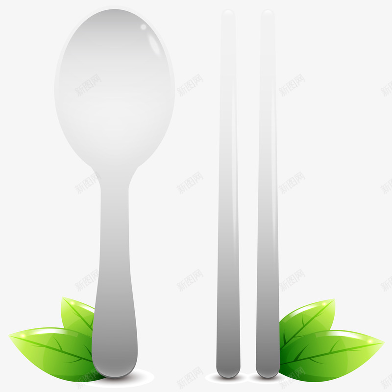 卡通勺子筷子和绿叶png免抠素材_新图网 https://ixintu.com 勺子 卡通 厨房用具 植物 筷子 绿叶 绿植 餐具