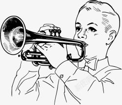 吹喇叭的男孩手绘的卡通吹喇叭男孩高清图片