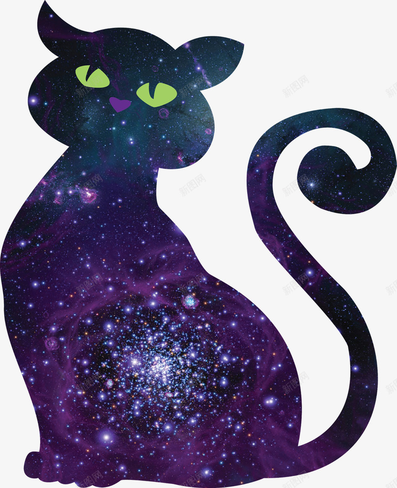 星空猫咪png免抠素材_新图网 https://ixintu.com 创意设计 图案设计 星空 猫咪