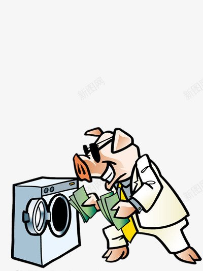洗衣服的小猪png免抠素材_新图网 https://ixintu.com 动物 墨镜 彩色 洗衣机