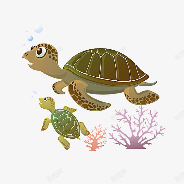 两只乌龟png免抠素材_新图网 https://ixintu.com 两只 乌龟 卡通 手绘 植物 海草 简图 绿色 龟壳