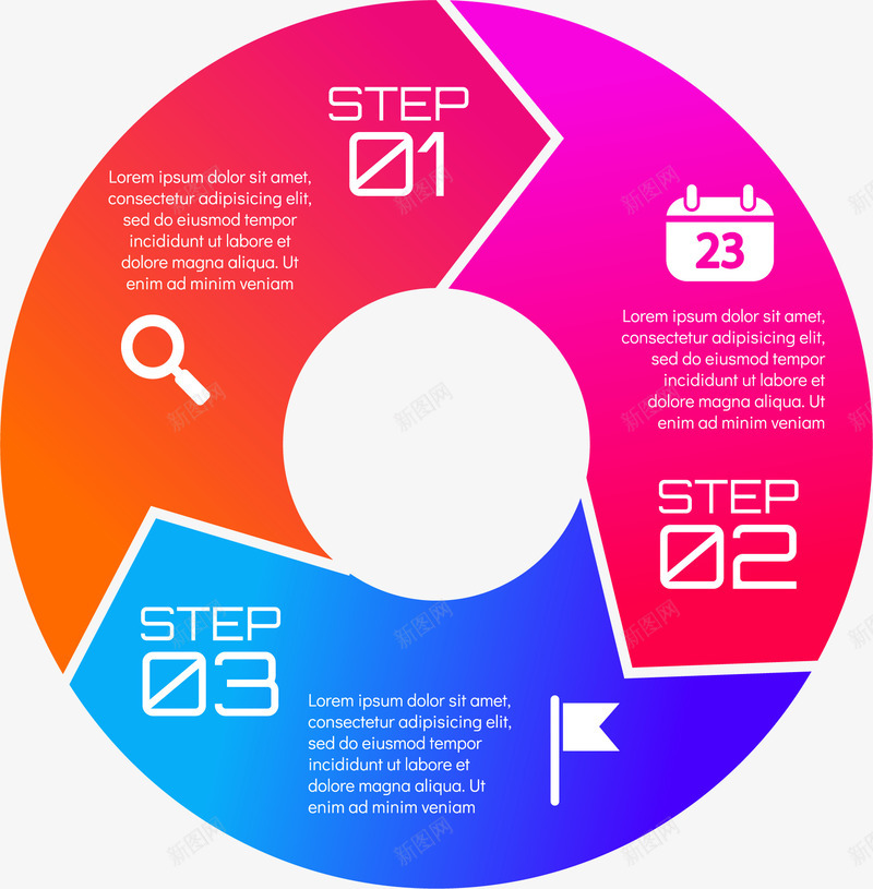 彩色环形流程图矢量图eps免抠素材_新图网 https://ixintu.com 三个步骤 三项图表 彩色图表 流程图 矢量素材 矢量图