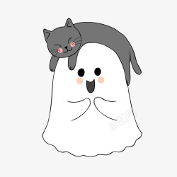 万圣节幽灵猫咪可爱装饰矢量图素材