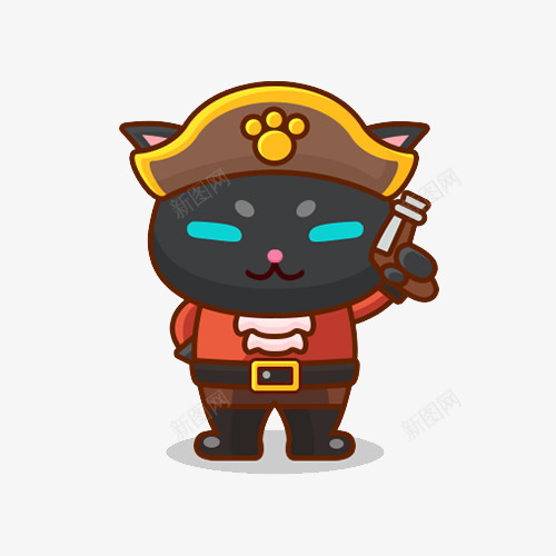 海盗猫咪png免抠素材_新图网 https://ixintu.com 卡通装饰 手枪 海盗 海贼 猫咪