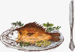 手绘烤鱼水彩烤鱼食物矢量图高清图片