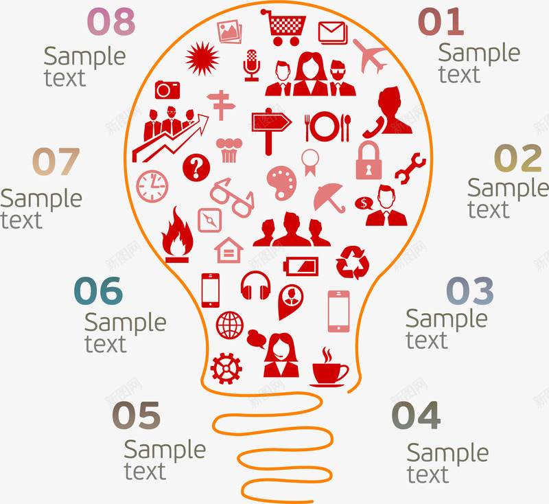 红色商务图标灯泡矢量图eps_新图网 https://ixintu.com 商务 市场营销 步骤 灯泡 矢量素材 矢量图