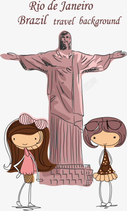 卡通女孩游玩耶稣神像素材