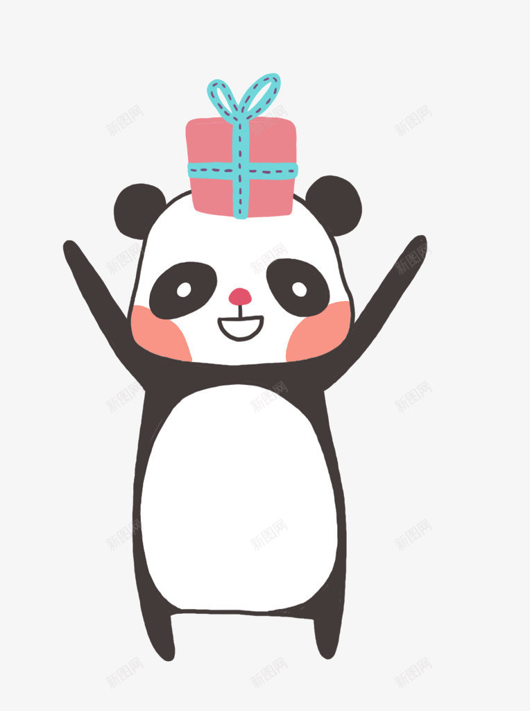 卡通手绘熊猫顶着礼物png免抠素材_新图网 https://ixintu.com 动物 卡通手绘 熊猫