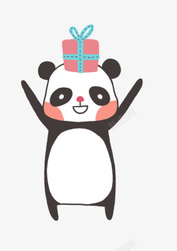 卡通手绘熊猫顶着礼物素材