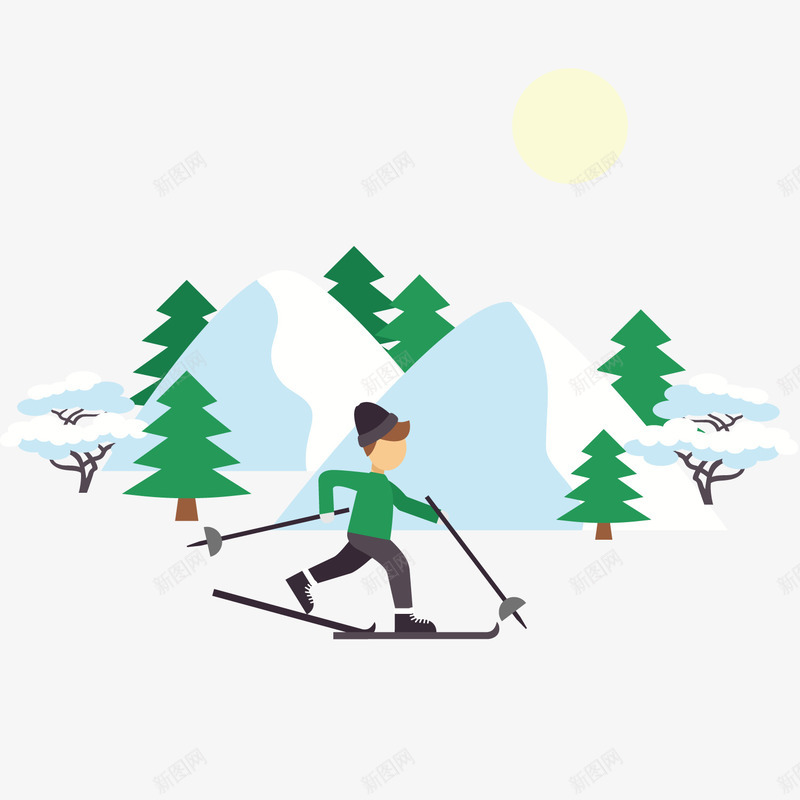 雪地里滑雪的人png免抠素材_新图网 https://ixintu.com 冬日 帽子 植物 滑雪 绿色