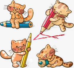 调皮的猫卡通猫咪与铅笔矢量图高清图片