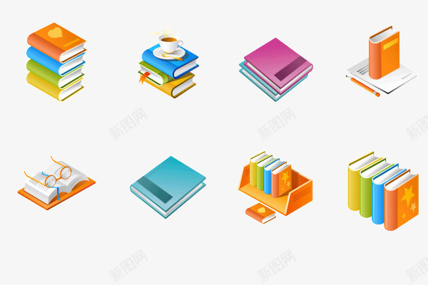 书与笔记本图标png_新图网 https://ixintu.com 免费png下载 图标 彩色 暖色系 贴图