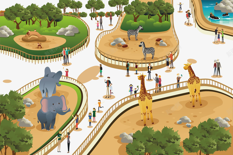 游玩动物园png免抠素材_新图网 https://ixintu.com 动物 动物园 游玩