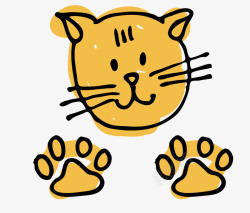 猫印可爱卡通手绘黄色猫爪印和猫咪头高清图片