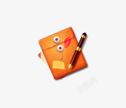 橙色信件橙黄色公文信件袋与钢笔高清图片