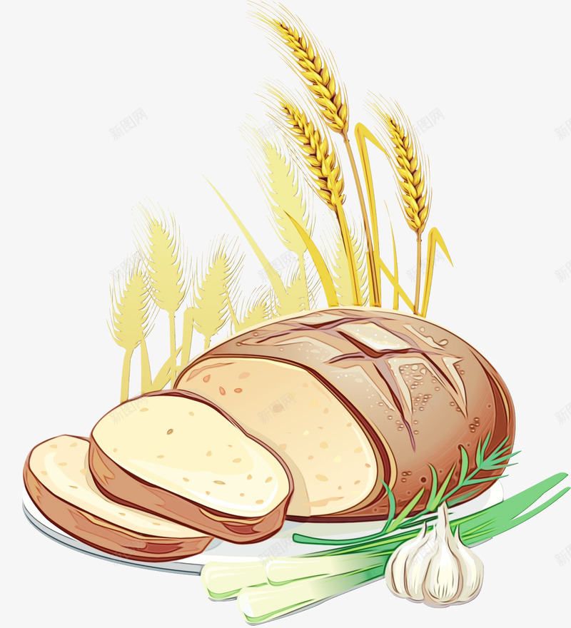 手绘面包食物png免抠素材_新图网 https://ixintu.com 小麦 手绘 面包 食物