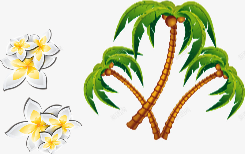 手绘椰子树和鸡蛋花png免抠素材_新图网 https://ixintu.com 卡通 夏日 手绘 椰子树 热带植物 鸡蛋花