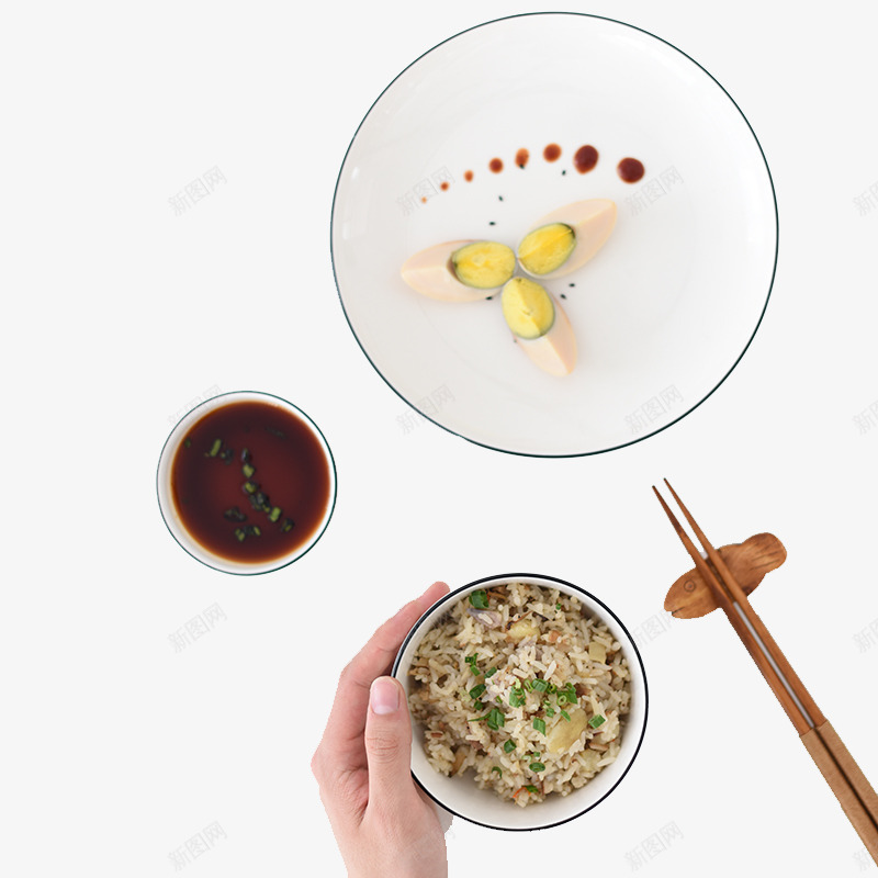 餐具四件套png免抠素材_新图网 https://ixintu.com 产品实物 炒饭 盘子 碗 筷子 食物