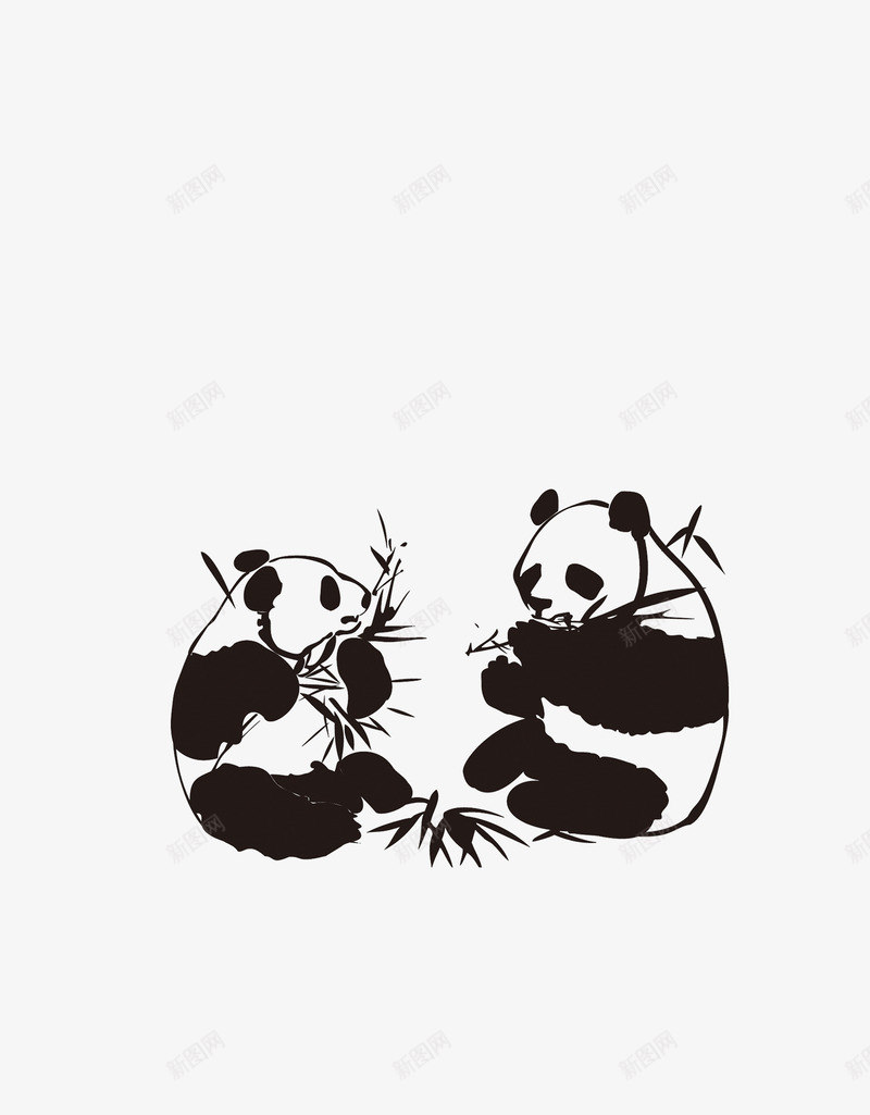 熊猫psd免抠素材_新图网 https://ixintu.com 保护 动物 可爱 熊猫 黑白