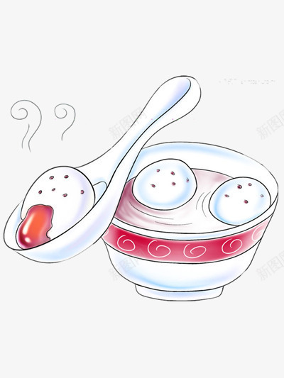 芝麻豆沙馅的汤圆png免抠素材_新图网 https://ixintu.com 卡通 彩色 素材 节日 食物 餐具