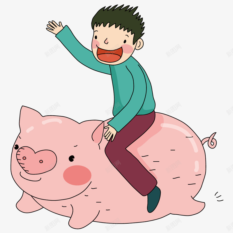 骑着小猪的男孩矢量图ai免抠素材_新图网 https://ixintu.com 人物 动物 猪 男孩 矢量图