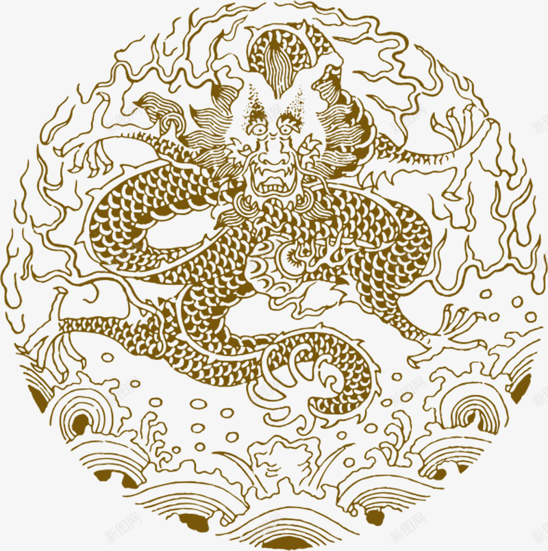 黄色龙纹大海装饰png免抠素材_新图网 https://ixintu.com 大海 祥龙图案 装饰 黄色