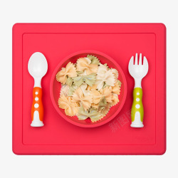 红色托盘儿童塑料餐具套装高清图片