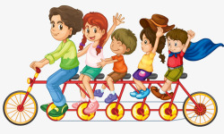孩子们骑车游玩多人自行车一家人高清图片