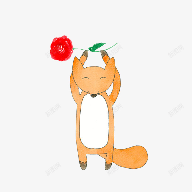 花朵狐狸png免抠素材_新图网 https://ixintu.com 一支 动物 卡通 手绘 橘色 狐狸 简图 红色 花朵