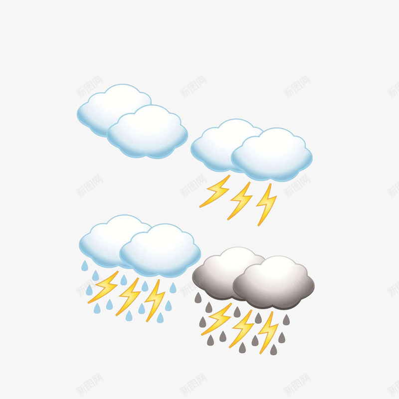 卡通多云雷阵雨天气图标png_新图网 https://ixintu.com 图标 多云图标 打雷天气 气象标志 雷阵雨天气