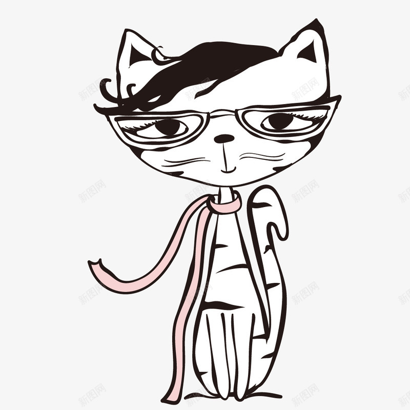 戴眼镜的猫咪简笔画png免抠素材_新图网 https://ixintu.com 动物 可爱的 尾巴 服饰 猫咪 眼镜 简笔规划