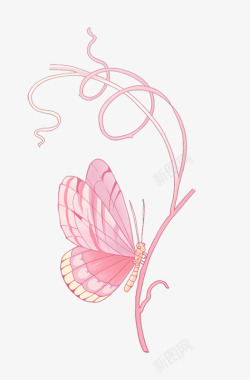 卡通粉色蝴蝶丝带素材