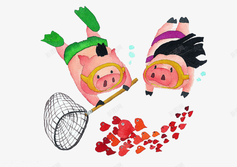 卡通可爱小猪潜水捞鱼png免抠素材_新图网 https://ixintu.com 卡通 可爱 小猪 捞鱼 潜水