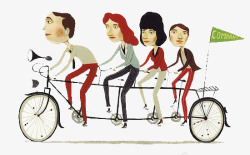 人漫画骑着自行车的四人高清图片