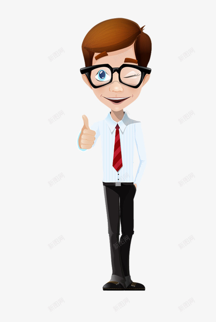 竖大拇指的人png免抠素材_新图网 https://ixintu.com 手绘 眼镜 竖大拇指的人 领带