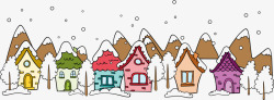 手绘雪地里的房子矢量图素材