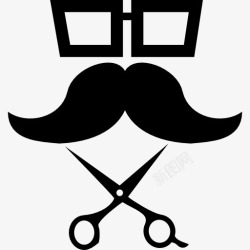 剪刀胡子理发师剪胡子和眼镜图标高清图片