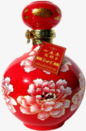 红色精美花朵酒瓶包装素材