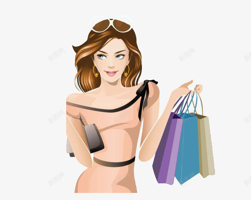 戴眼镜的购物女人png免抠素材_新图网 https://ixintu.com 眼睛 购物袋 黑色包